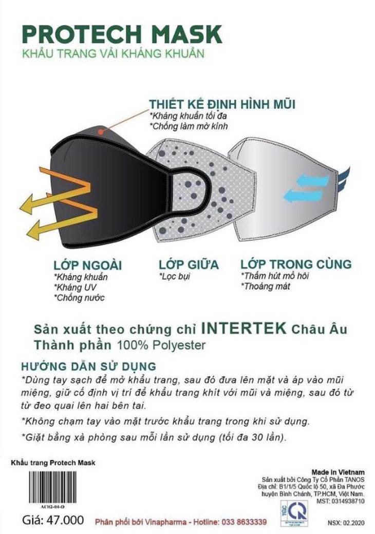 Khẩu Trang Vải Kháng Khuẩn Protech Mask 2 KhẩuTrang Vải Kháng Khuẩn Protech Mask