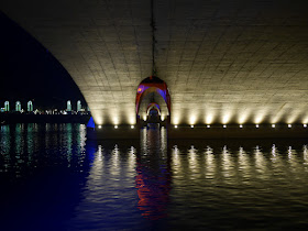 Nighttime view under the Jiefang Bridge in Guilin, China