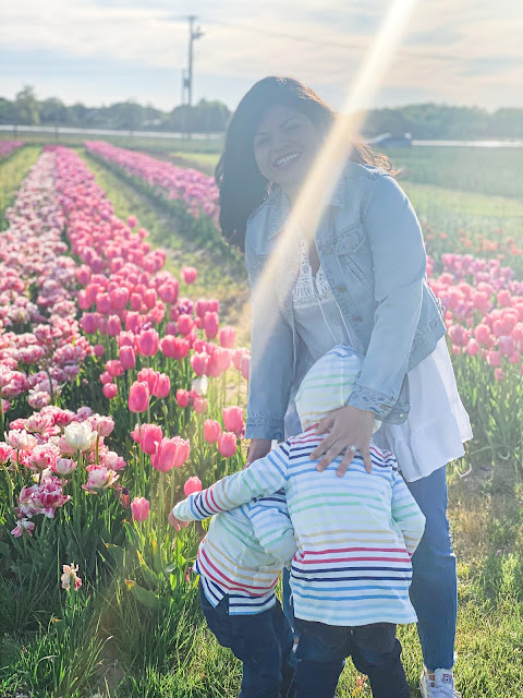 mommy and me, mama's boys, mother son, mother's love, spring 2020, mothering during crisis, mommy and me photos, tulips, stay home, coronavirus, latina mom, new york mom, long island mom
