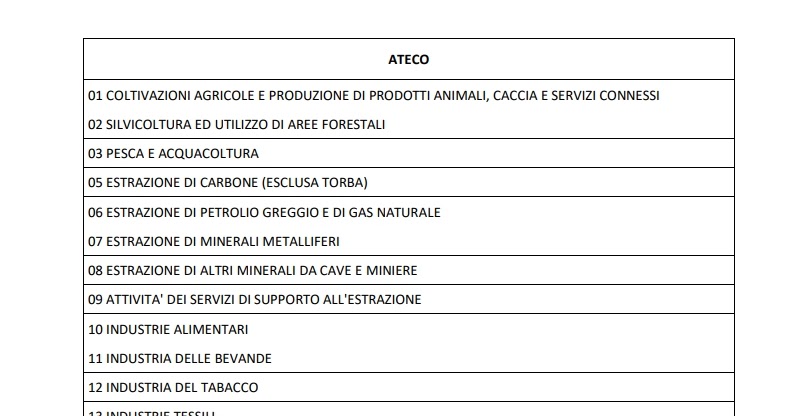 RICERCA CODICI ATECO visual data 2