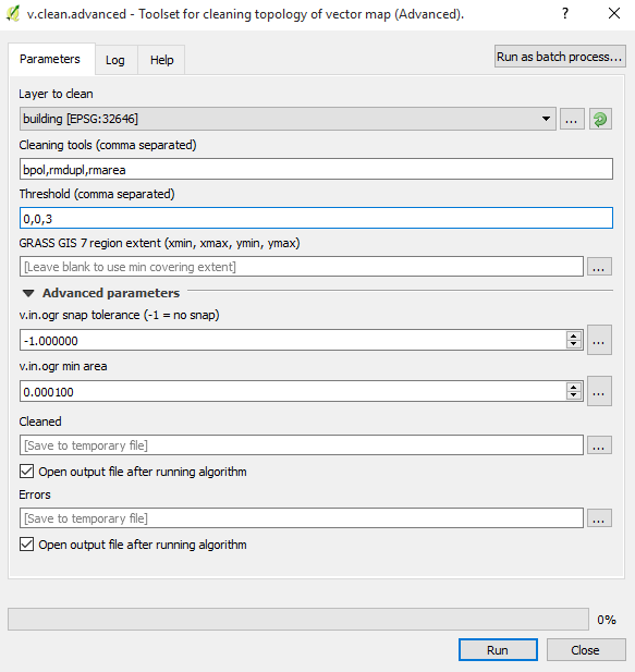 v.clean.advanced tool to clean polygon topology error