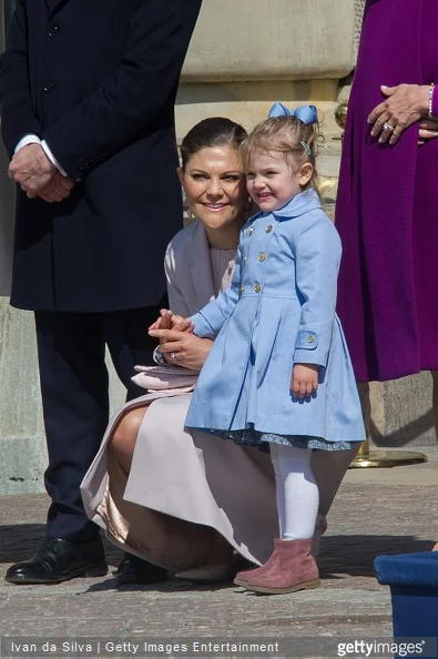 Crown Princess Victoria, Princess Estelle are seen during the celebration of the King's birthday at Palace Royale on April 30, 2015 in Stockholm, Sweden