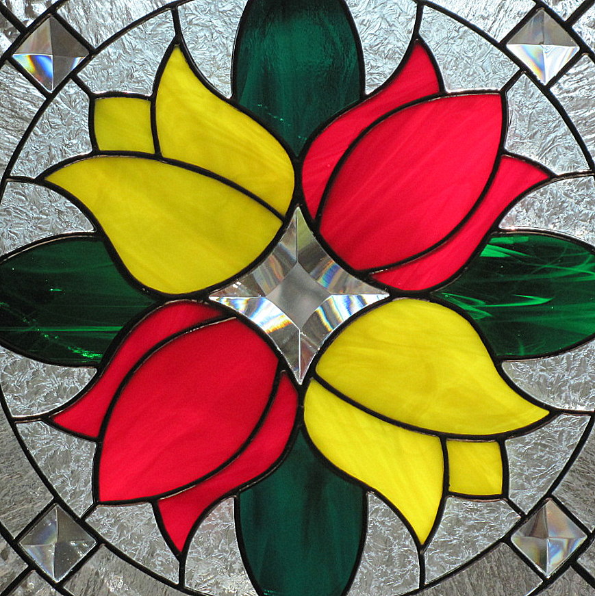 Living Glass Art Stained glass tulips in red and yellow