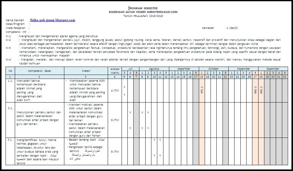 Prota Promes Quran Hadits Ma Kurikulum 2013 Kelas Xi Revisi Sekolah