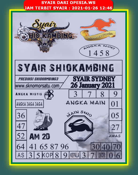 Syair Sydney 27 Januari 2021 Opesia