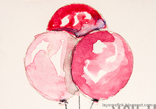 Layers of ink - Balloon and Bunny Tutorial by Anna-Karin Evaldsson. Watercolor balloons.