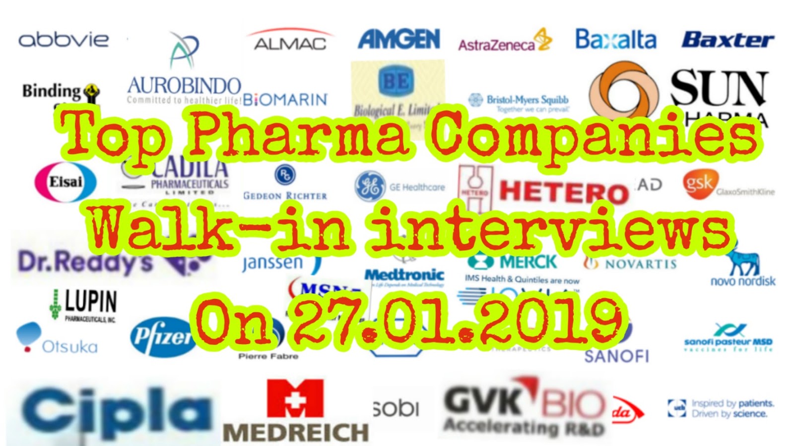 Top pharma companies Walkin interviews on 27th Jan 2019 Sunday