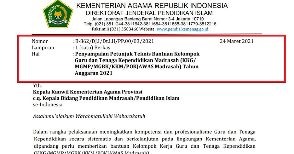 Juknis Bantuan Kelompok Guru Dan Tenaga Kependidikan Madrasah Kkg Mgmp Mgbk Kkm Pokjawas Madrasah Tahun Anggaran 2021 Info Opm