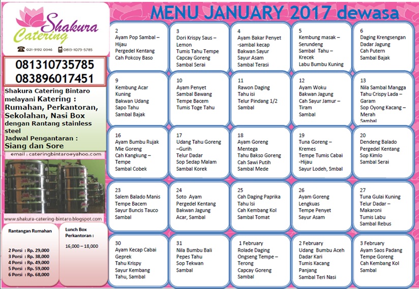 Menu January 2017 Katering Dewasa dan Anak Di Bintaro
