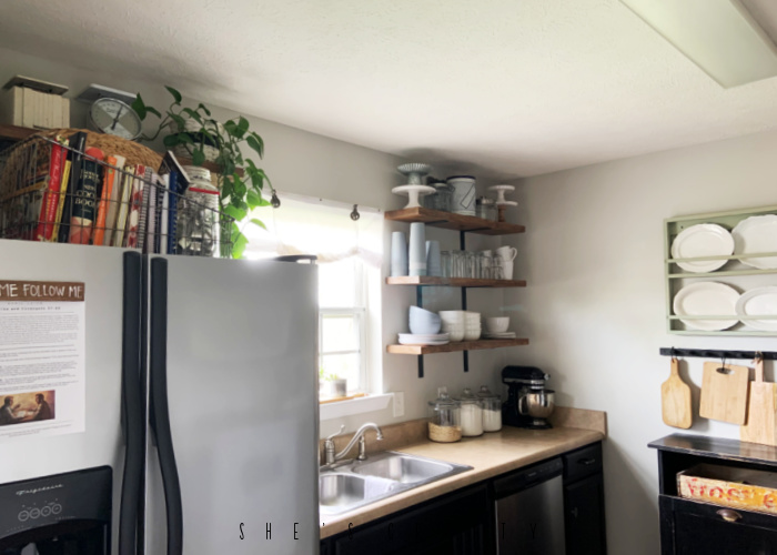 Kitchen Updates - Open shelving in a kitchen.