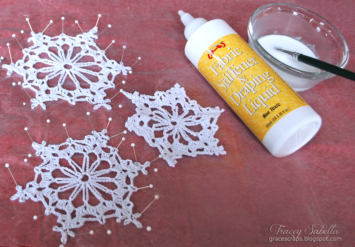 Crocheted Snowflake Ornaments Featuring Helmar Fabric Stiffener