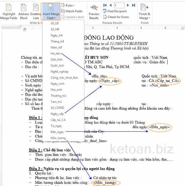Hướng dẫn soạn thảo Hợp đồng lao động tự động với Mail Merge 4