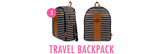 striped monogrammed travel backpack