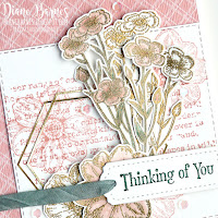 Handmade thinking of you card made with Stampin Up Quiet Meadow stamp set & bundle, and Meadows dies. Stitched Rectangle and Tailor Made Tags dies. Gold heat embossing. Card by Di Barnes, Independent Demonstrator in Sydney Australia - colourmehappy - sydneystamper - 2021-22 annual catalogue - card challenge - colour challenge