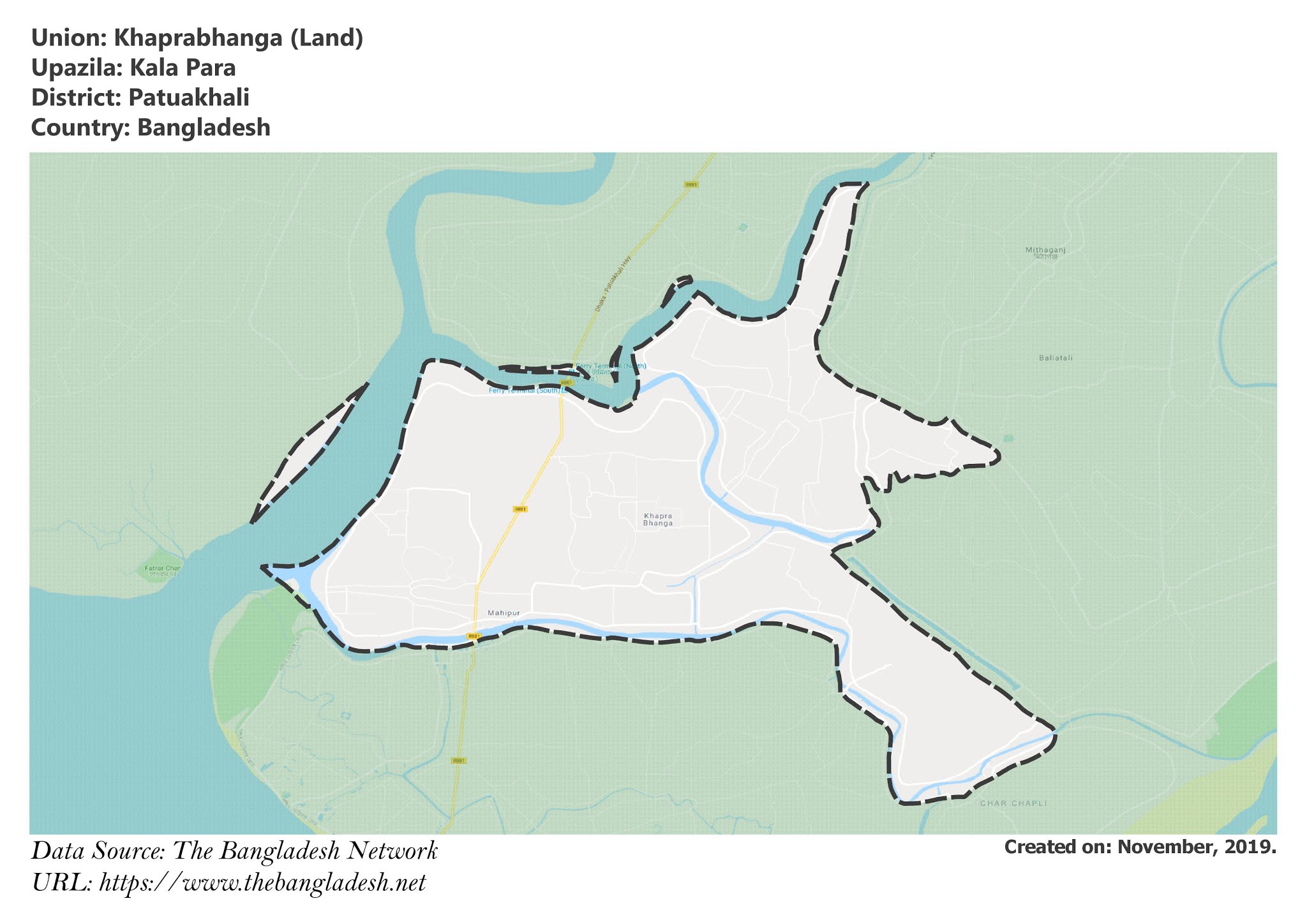 Map of Khaprabhanga of Kala Para Upazila Map of Khaprabhanga of Patuakhali, Bangladesh.