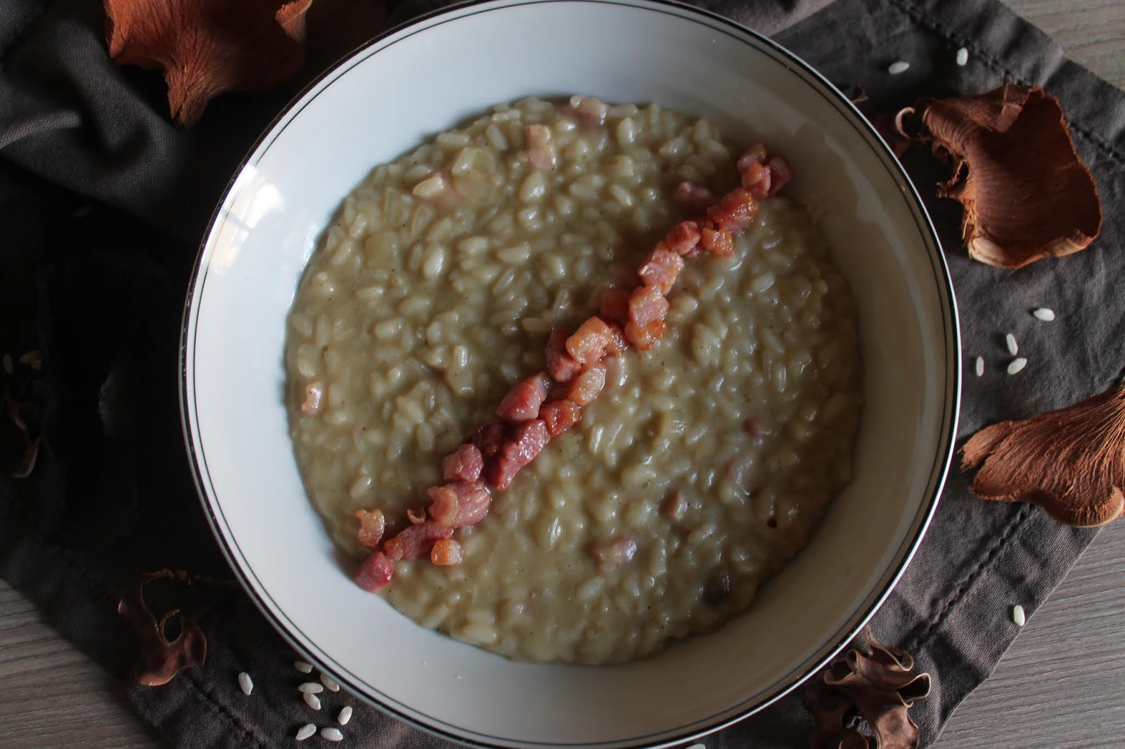 RISOTTO CON CREMA DI PORCINI E PANCETTA CROCCANTE