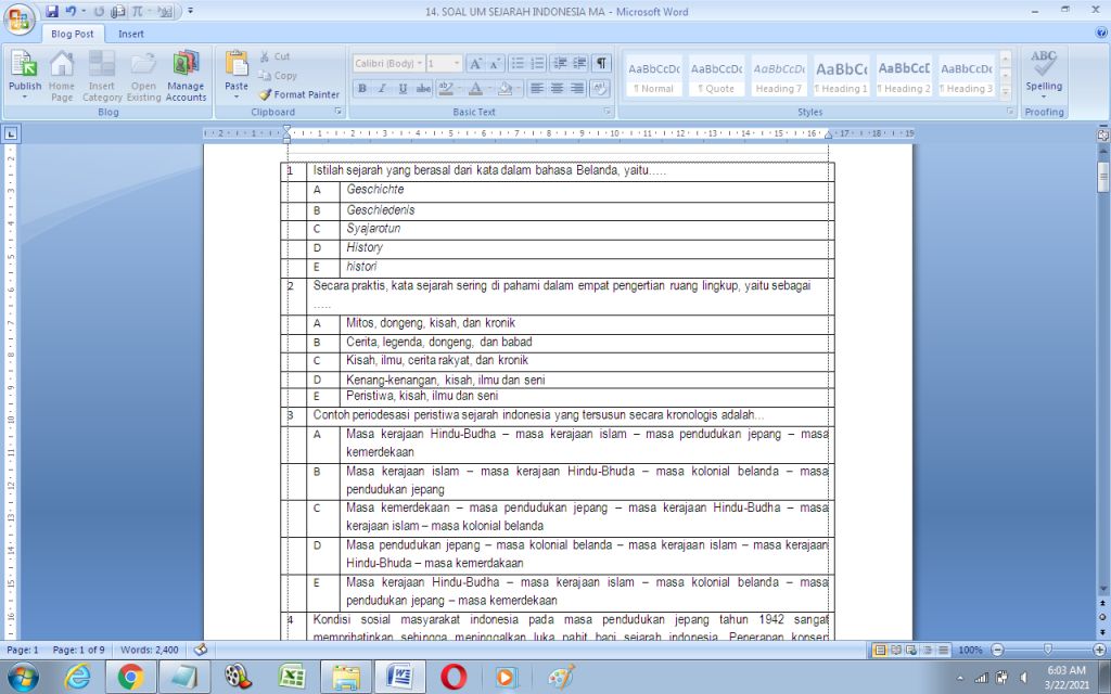 Contoh Soal Ujian Madrasah (UM) Sejarah Indonesia MA - antapedia.com