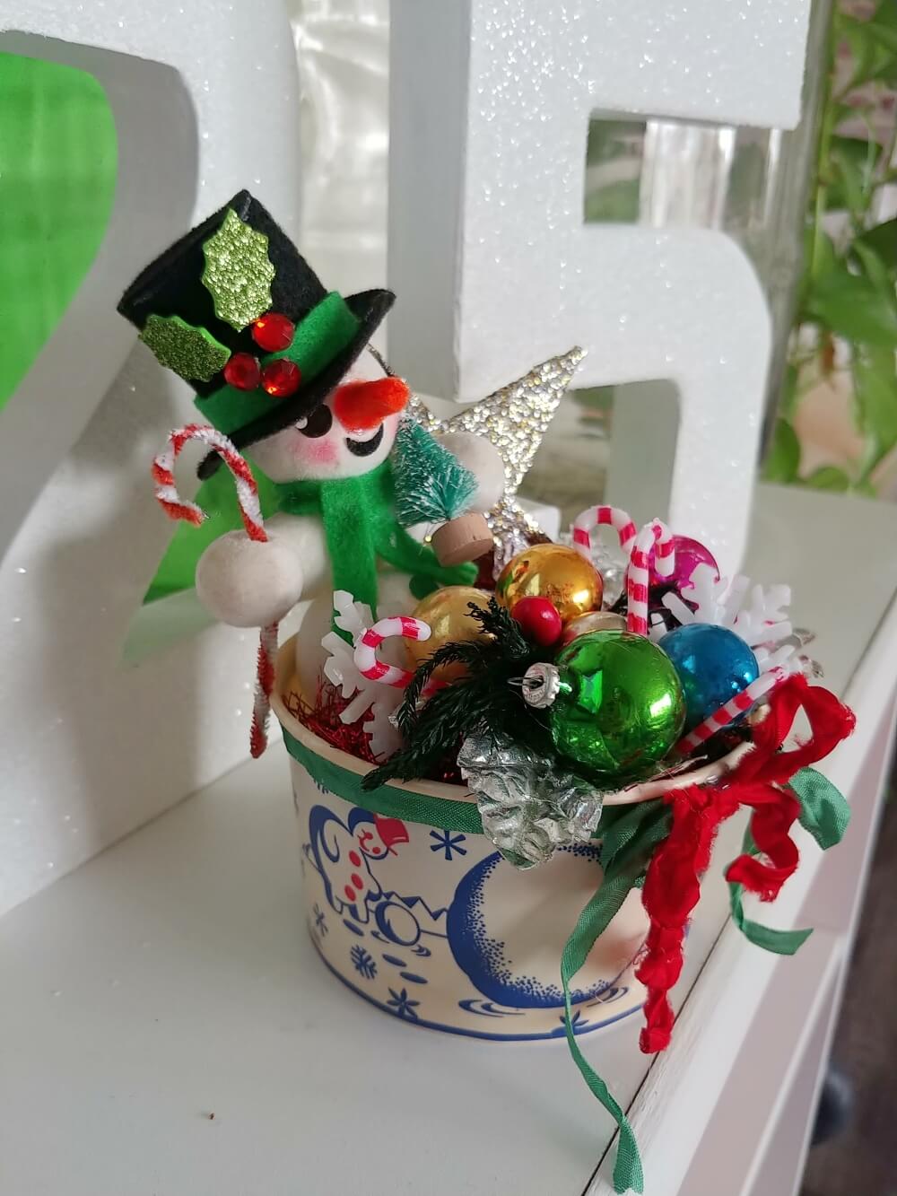 Upcycled Snowman Container