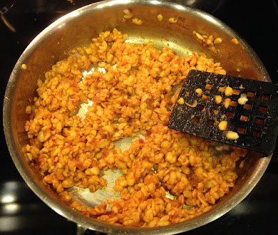 Tempeh Mixture for Tempeh Chorizo and Egg Tacos with Pepper-Jack Cheese and Green Onion Pico de Gallo