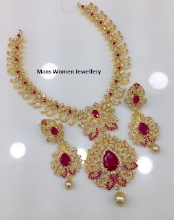 Diamond Ruby Gold Jewellery Necklace Set In Bridal.
