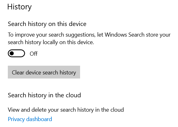 cancella o disabilita la cronologia della casella di ricerca della barra delle applicazioni in Windows 10