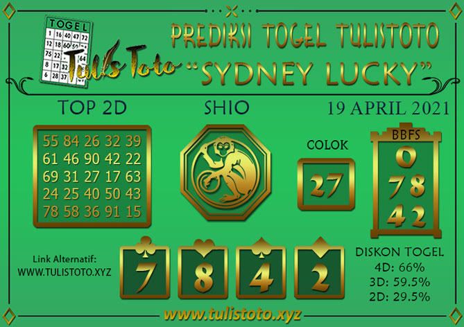 Prediksi Togel SYDNEY LUCKY TODAY TULISTOTO 19 APRIL 2021