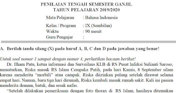 Soal dan Kunci Jawaban PTS Bahasa Indonesia Kelas 9 Semester Ganjil