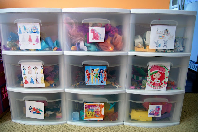 Clear storage bins for toys