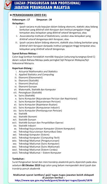Jawatan Kosong Jabatan Perangkaan Malaysia 2019