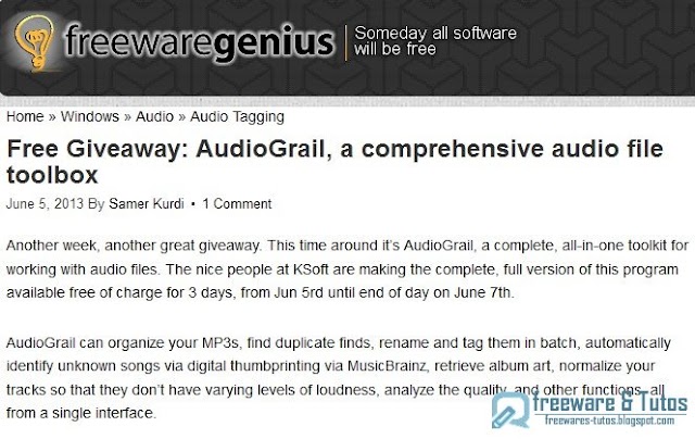 Offre promotionnelle : AudioGrail gratuit !