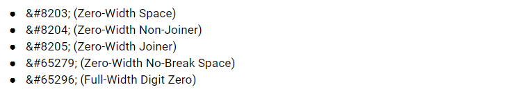 zero width spaces