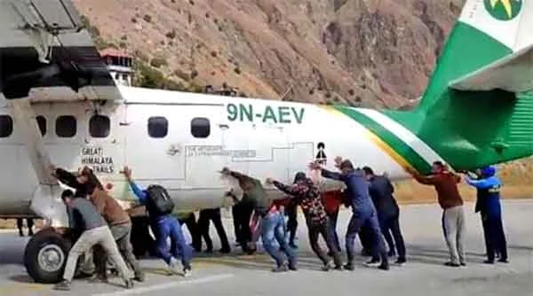 News, World, International, Nepal, Travel, Passengers, Social Media, Airport, Video, Viral, Passengers push aircraft off runway in Nepal after tyre bursts, video goes viral