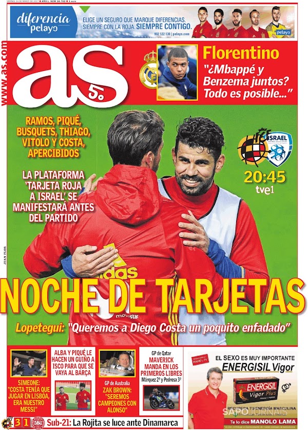 España, AS: "Noche de tarjetas"