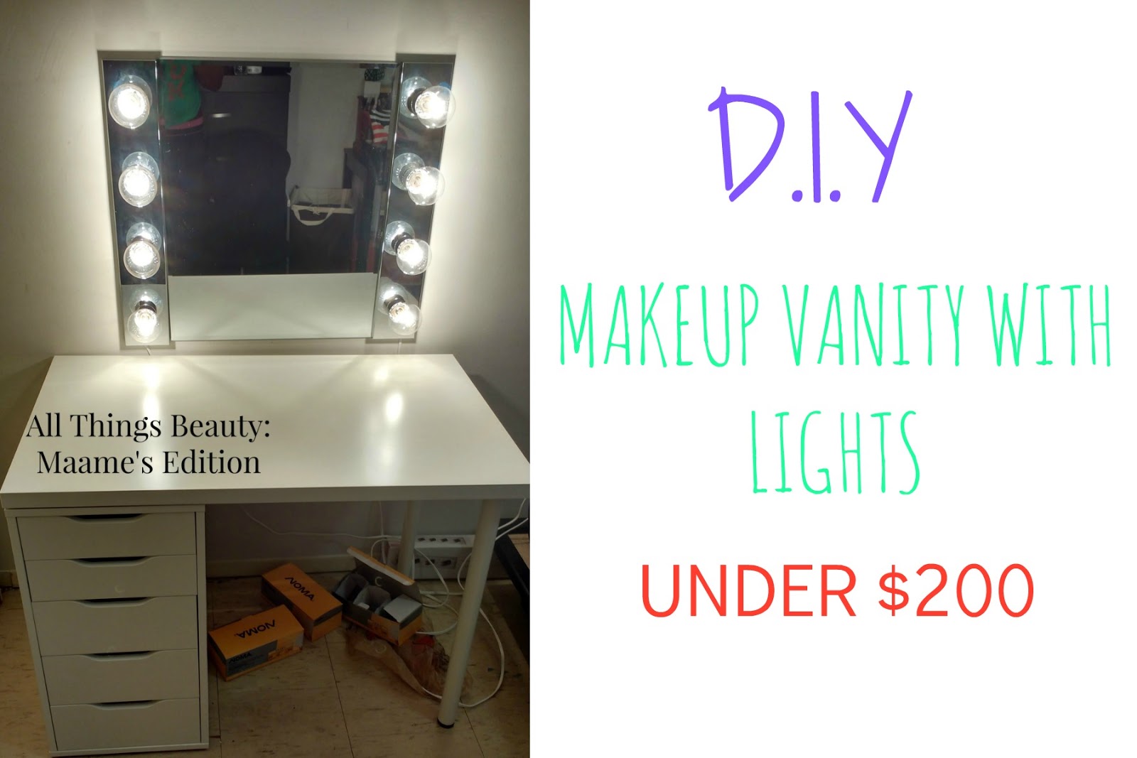 MAKEUP STORAGE  DIY MAKEUP VANITY TABLE WITH LIGHTS FOR UNDER $200