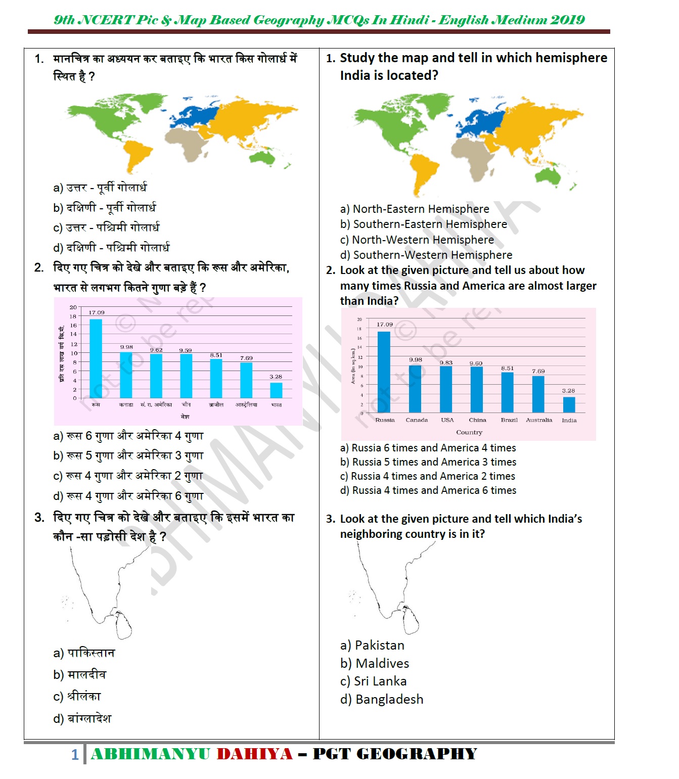 Class 9th and 11th NCERT Pic & Map Based Geography MCQs QUIZ In Hindi