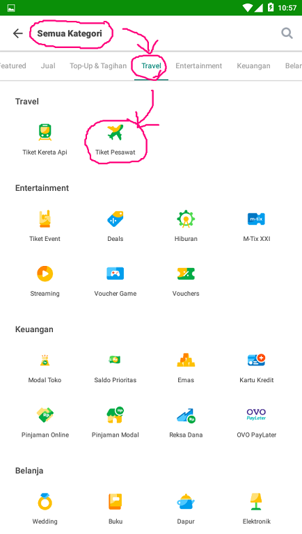 Fitur Layanan Pemesanan Tiket Pesawat Pada Kategori Travel di Tokopedia. Fitur Layanan Pemesanan Tiket Pesawat Pada Kategori Travel di Tokopedia.
