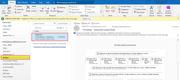 Cómo arcvhive un correo electrónico en Outlook