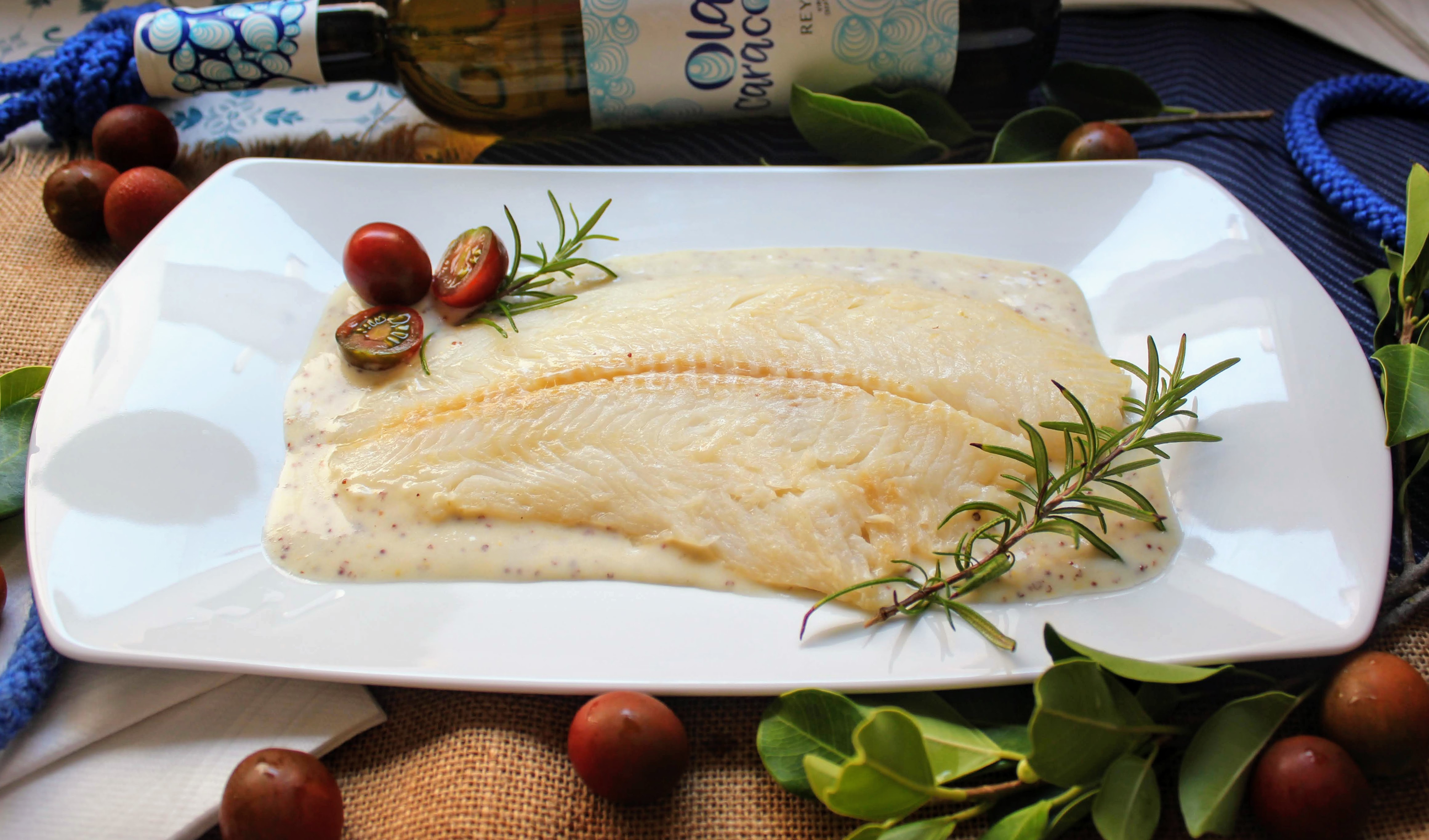 Filete de Halibut con salsa cremosa de Mostaza de Dijon Cocinando con