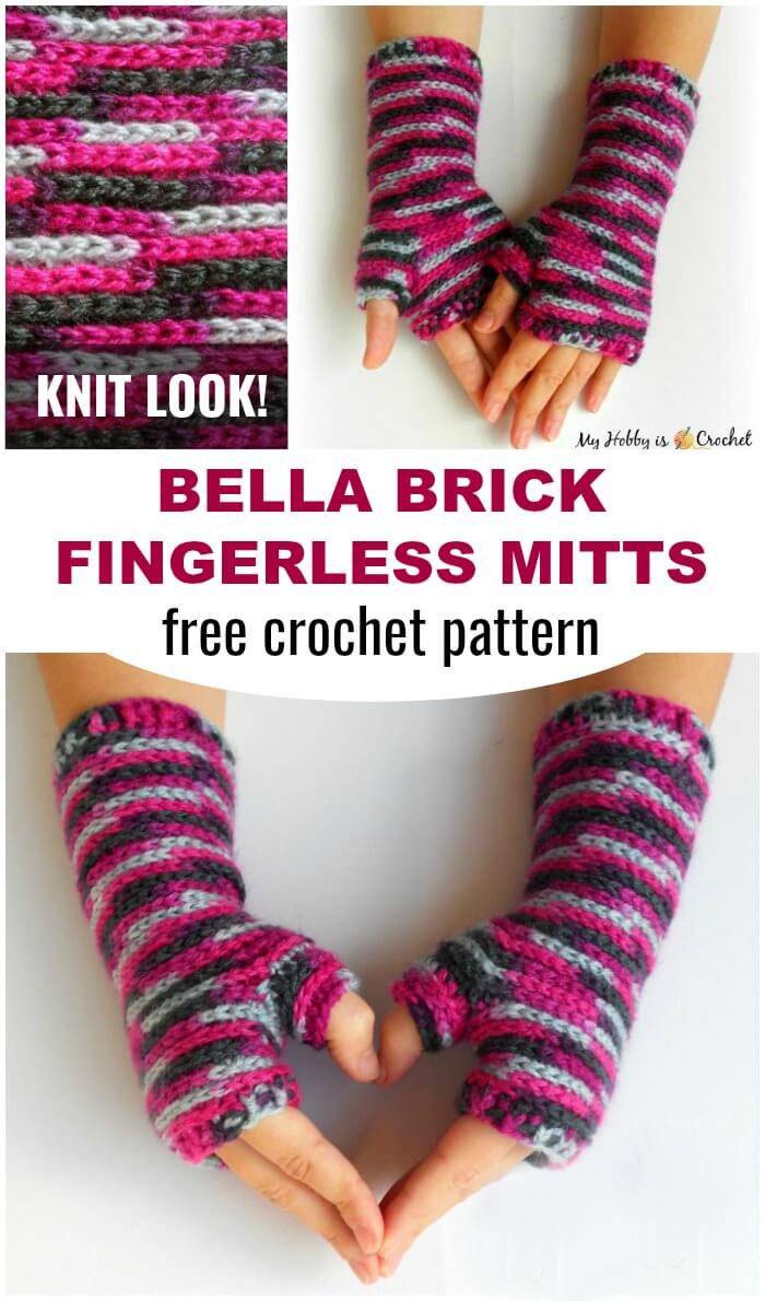 My Hobby Is Crochet: Bella Bricks Fingerless Mitts - Free Crochet