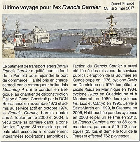 La Marcophilie navale Francis Garnier départ pour la Belgique