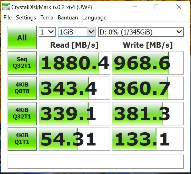 Benchmark CrystalDiskMark 6.0.2 x64 Asus Vivobook Ultra A412FA EK303T