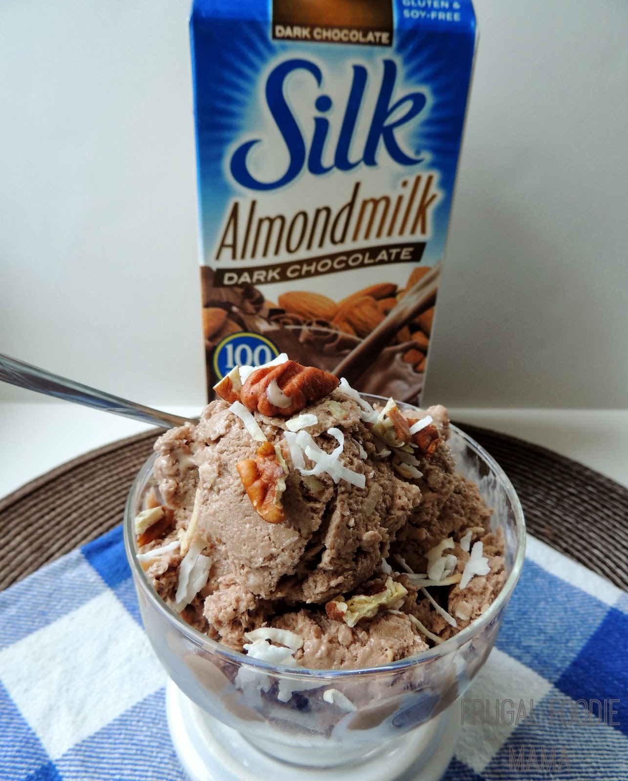 Made with dark chocolate almond milk, this no-churn Skinny German Chocolate Ice Cream is creamy & delicious and easy on the waistline.