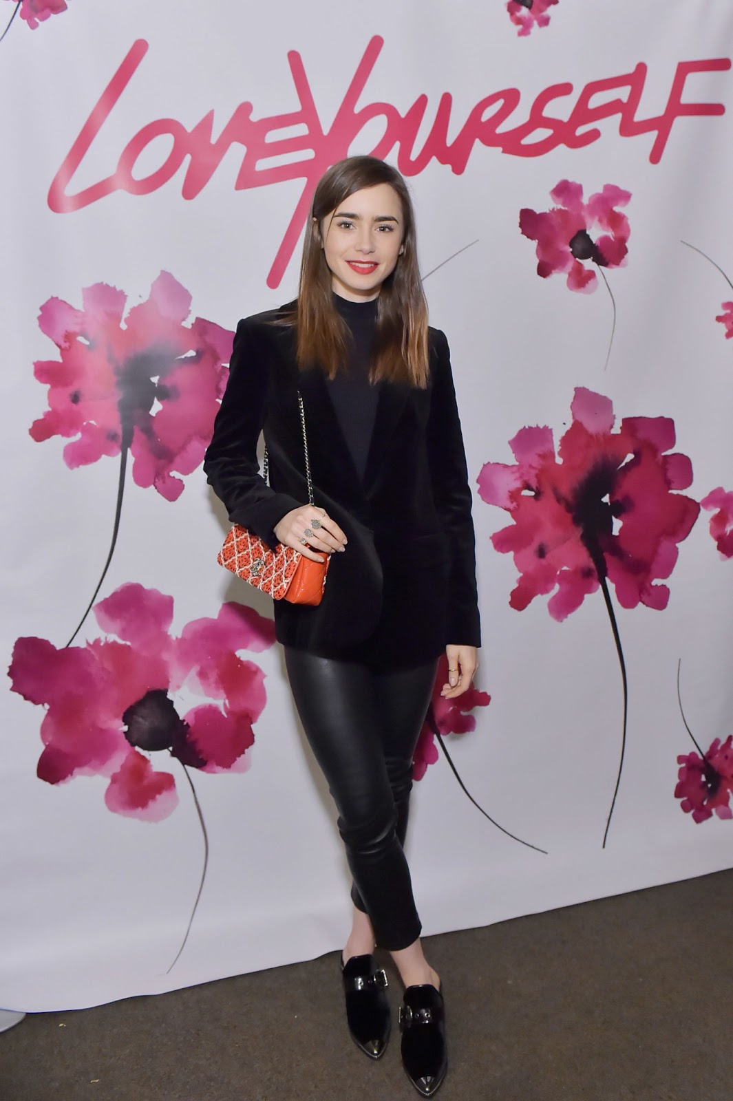 Lovely Ladies in Leather Lily Collins in leather pants