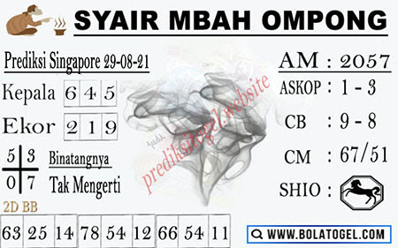 Syair Mbah Ompong SGP Minggu 29-Agt-2021