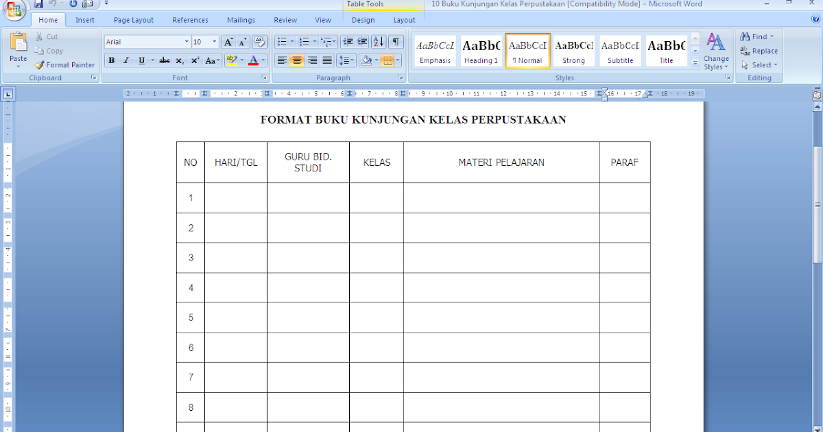 Contoh Format Buku Kunjungan Kelas Perpustakaan Tribun Desa