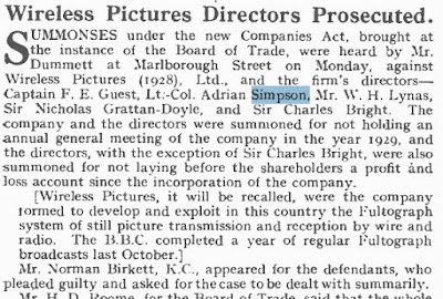 Extract from The Wireless and Gramophone Trader journal (7 June 1930) "Wireless Pictures Directors Prosecuted" Extract from The Wireless and Gramophone Trader journal (7 June 1930) "Wireless Pictures Directors Prosecuted"