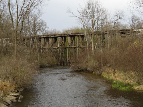 wood trestle railroad bridge at white cloud michigan marquette rail