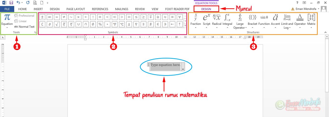 Tampilan tools equatian word