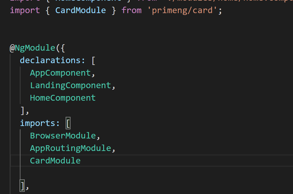 import card module from primeng/card
