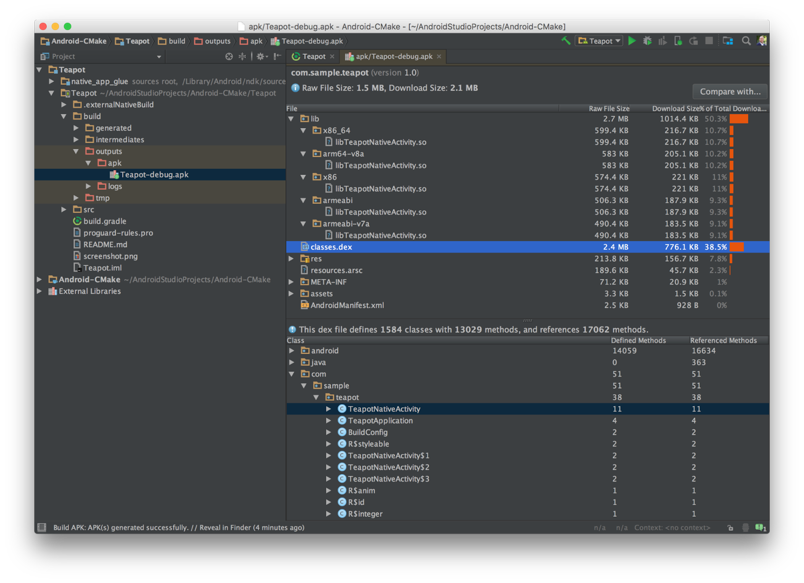 Analyze your build with the APK Analyzer, Android Studio